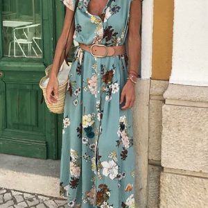 Shirt Collar Women Women Dress Shift Daily Cotton-Blend Floral Women Dress, Midi Dresses, Roselinlin - Online Catalog
