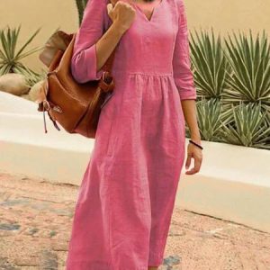 Women A-Line V Neck Half Sleeve Midi Plain Dress, Midi Dresses, Roselinlin - Online Catalog