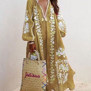 Women Printed Boho Casual Dress V Neck Holiday Maxi Dress, Maxi Dresses, Roselinlin - Online Catalog