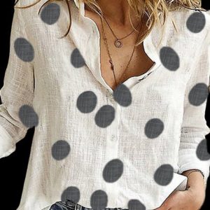 Long Sleeve 1 White Women Blouse & Shirt V Neck Cotton Casual Printed Daily Blouse & Shirt, Blouses & Shirts, Roselinlin - Online Catalog