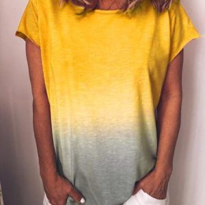 Tie-Dye Cotton-Blend Short Sleeve O-Neck Top, Tees & T-shirts, Roselinlin - Online Catalog