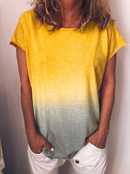 Tie-Dye Cotton-Blend Short Sleeve O-Neck Top, Tees & T-shirts, Roselinlin - Online Catalog