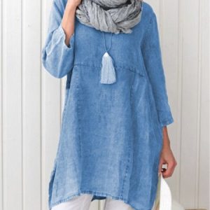 Women Tunic Top Cotton and Linen Pockets Plain Casual Three Quarter Sleeve Top, Blouses & Shirts, Roselinlin - Online Catalog