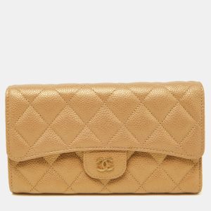 Chanel Gold Quilted Caviar Leather Trifold Wallet, Wallets & Money Clips - Luxury Closet catalog