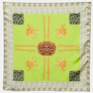 Etro Lime Green Pasta Print Silk Pocket Square, Scarves & Shawls - Luxury Closet catalog