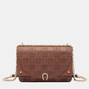 Aigner Demi Brown shiny light gold Metal Griffata Crossbody bag Demi Brown, Handbags - Luxury Closet