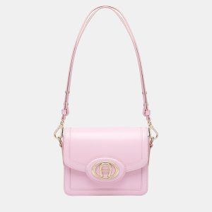 Aigner Soft Pink shiny light gold Metal Luisa Crossbody Bag Soft Pink, Handbags - Luxury Closet