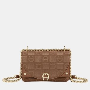 Aigner Demi Brown shiny light gold Metal Griffata Mini Bag Demi Brown, Shoulder Bags - Luxury Closet