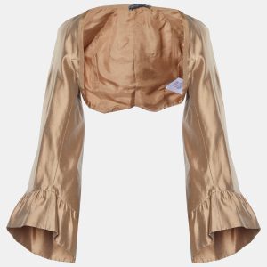 Alexander McQueen Gold Silk Open Front Full Sleeve Shrug M, Coats & Jackets - Luxury Closet catalog