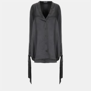 Alexander McQueen Black Silk Satin Fringed Shirt M (IT 42), Shirts & Tops - Luxury Closet catalog
