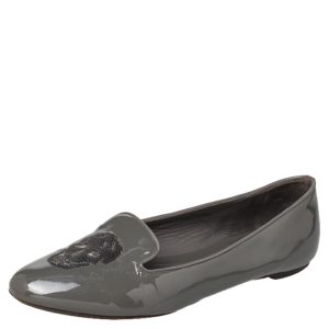 Alexander McQueen Grey Patent Leather Sequin Skull Smoking Slippers Size 39, Loafers & Slip-Ons - Luxury Closet catalog