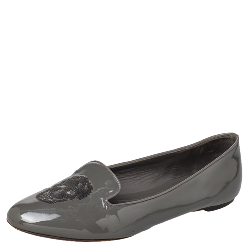 Alexander McQueen Grey Patent Leather Sequin Skull Smoking Slippers Size 39, Loafers & Slip-Ons - Luxury Closet catalog