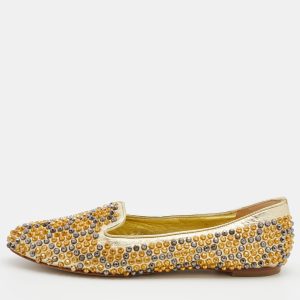Alexander McQueen Metallic Gold Leather Stud Embellished Smoking Slippers Size 38, Loafers & Slip-Ons - Luxury Closet catalog