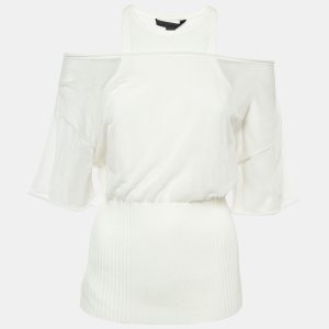 Alexander Wang Off-White Cotton knit Sheer Overlay Top L, Shirts & Tops - Luxury Closet