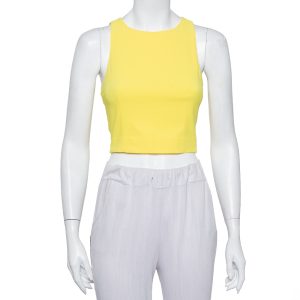 Alice + Olivia Yellow Crepe Lace Trim Detail Sleeveless Poppy Crop Top XS, Shirts & Tops - Luxury Closet