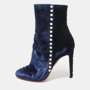 Aquazzura Blue Velvet Follie Pearls Ankle Boots Size 36, Boots - Luxury Closet catalog