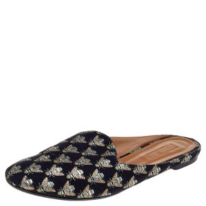 Aquazzura Black Bee Embroidered Fabric Flat Mules Size 39.5, Loafers & Slip-Ons - Luxury Closet catalog