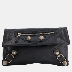 Balenciaga Black Leather City Pouch Bag with Silver Hardware, Wallets & Money Clips - Luxury Closet catalog