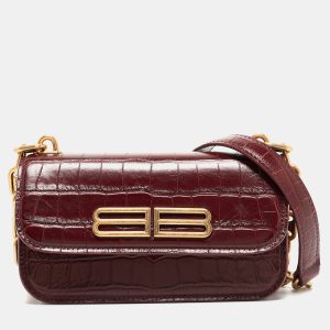 Balenciaga Burgundy Croc Embossed Leather Gossip Wallet On Chain, Wallets & Money Clips - Luxury Closet catalog