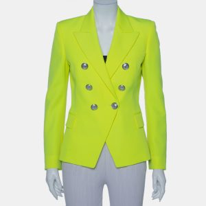 Balmain Neon Yellow Wool Double Breasted Button Front Blazer M, Coats & Jackets - Luxury Closet