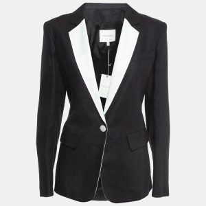 Balmain Black Contrast Collar Linen Single Breasted Blazer XL, Coats & Jackets - Luxury Closet catalog