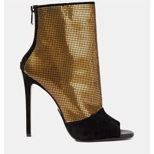 Balmain Suede Chainmail Peep Toe Ankle Boots 40, Boots - Luxury Closet catalog