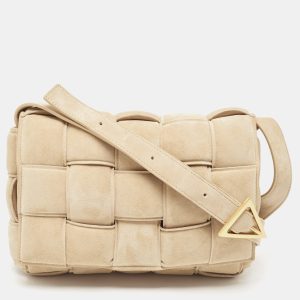 Bottega Veneta Beige Suede Intreccio Padded Cassette Flap Shoulder Bag, Shoulder Bags - Luxury Closet catalog