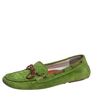 Bottega Veneta Green/Brown Intrecciato Suede Bow Slip On Loafers Size 38.5, Loafers & Slip-Ons - Luxury Closet catalog