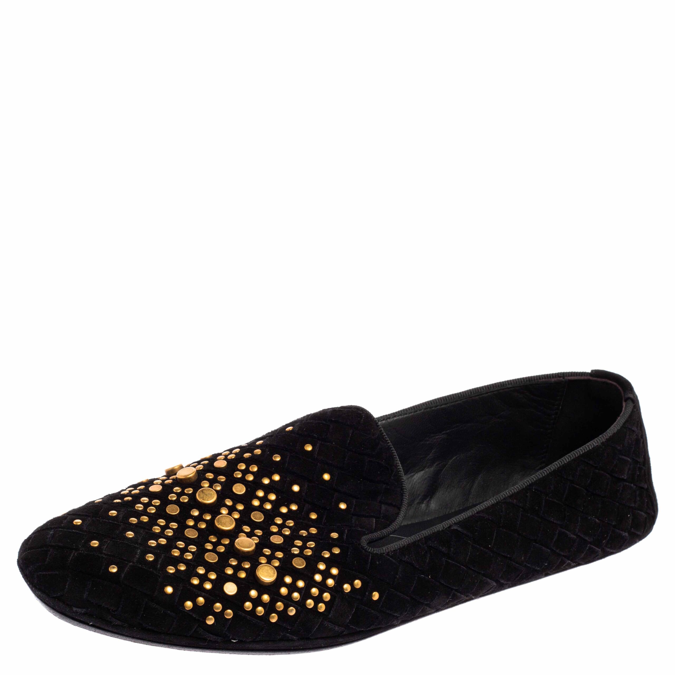 Bottega Veneta Black Interecciato Suede Studded Smoking Slippers Size 36, Loafers & Slip-Ons - Luxury Closet catalog