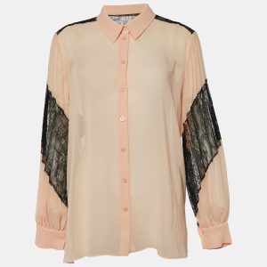 Boutique Moschino Pink Chiffon & Lace Detail Plisse Sleeve Shirt M, Shirts & Tops - Luxury Closet catalog