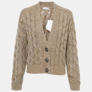 Brunello Cucinelli Borwn Sequined Cable Knit Cardigan XL, Sweaters & Cardigans - Luxury Closet catalog