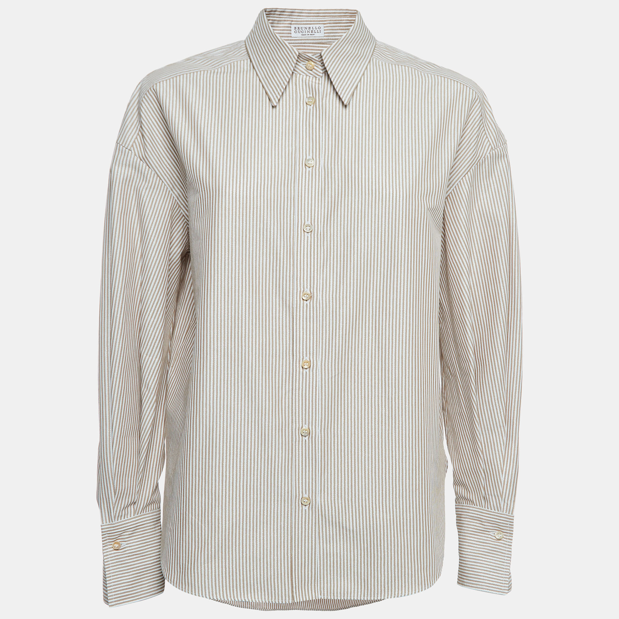 Brunello Cucinelli White/Brown Striped Cotton Shirt L, Shirts & Tops - Luxury Closet catalog