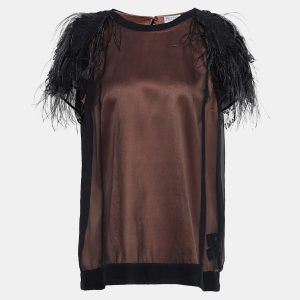 Brunello Cucinelli Black Silk Feather Trimmed Top M, Shirts & Tops - Luxury Closet catalog