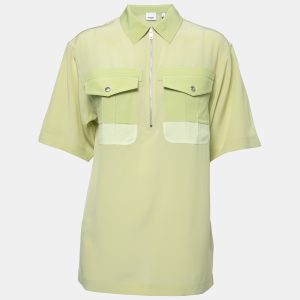 Burberry Green Silk Zip-Up Bowling Shirt S, Shirts & Tops - Luxury Closet catalog