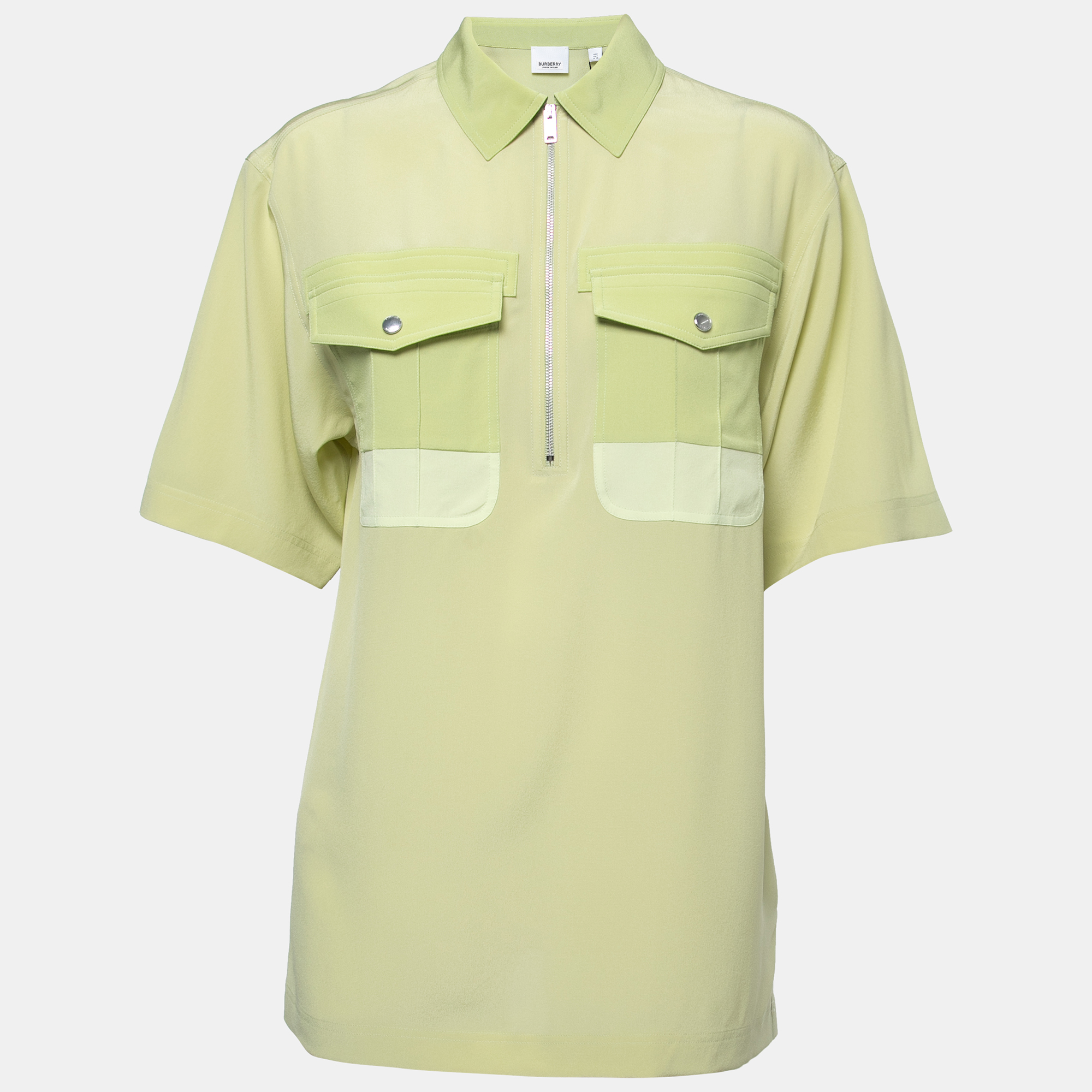 Burberry Green Silk Zip-Up Bowling Shirt S, Shirts & Tops - Luxury Closet catalog