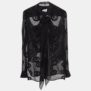 Burberry Black Logo Jacquard Silk Draped Style Sheer Shirt S, Shirts & Tops - Luxury Closet catalog