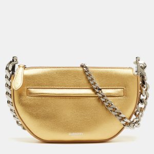 Burberry Gold Leather Mini Olympia Zip Chain Bag, Shoulder Bags - Luxury Closet catalog
