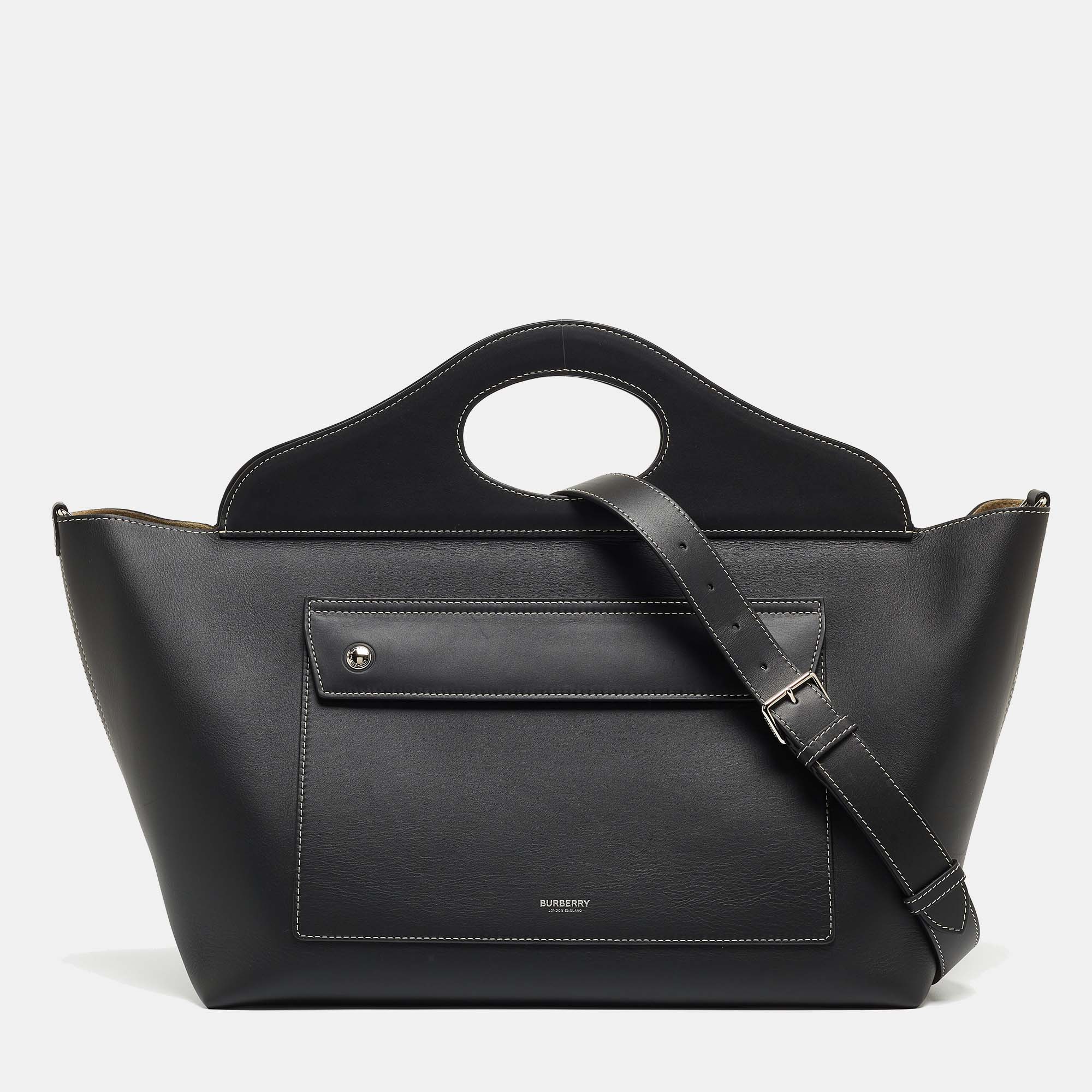 Burberry Black Leather Medium Soft Pocket Tote, Tote Handbags - Luxury Closet catalog