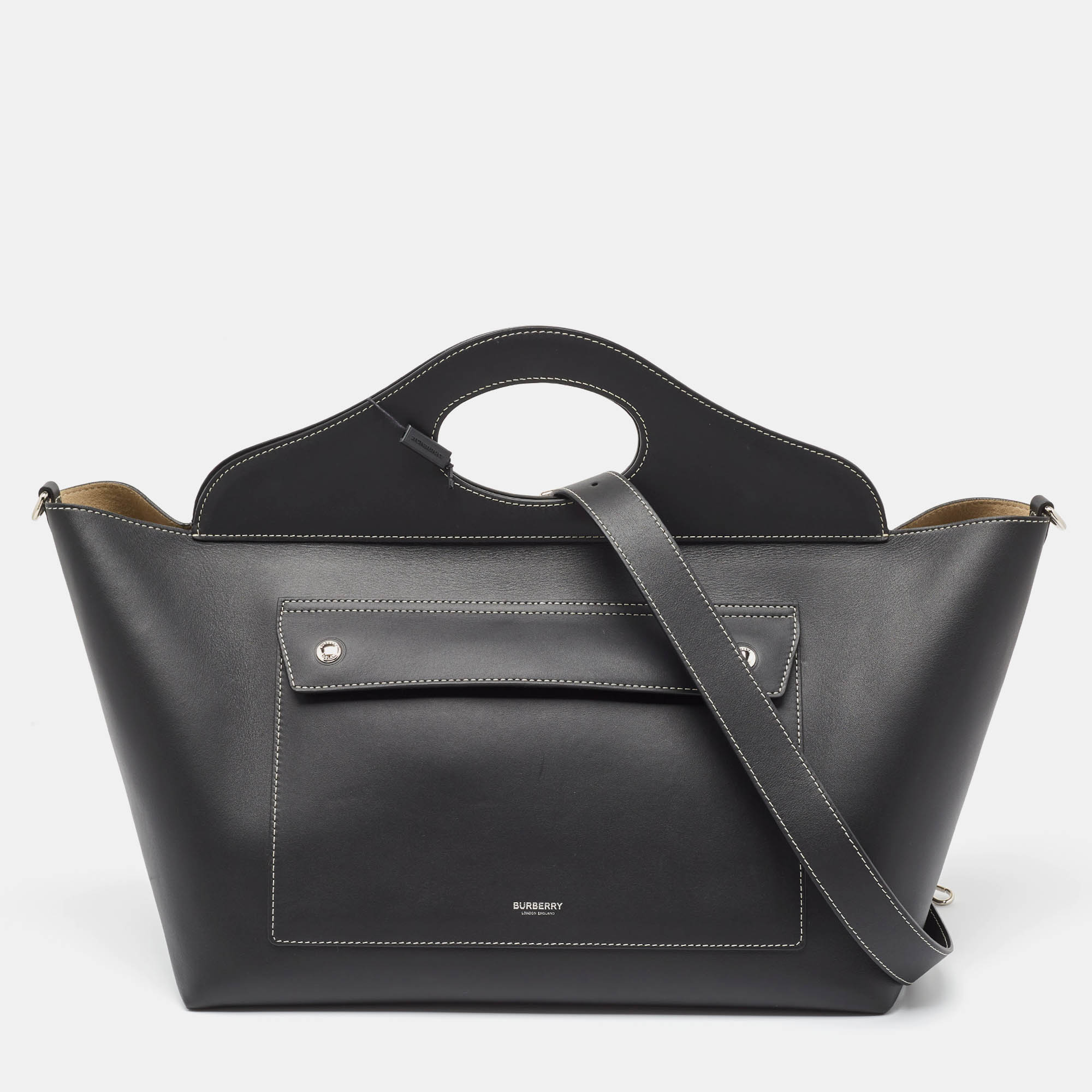 Burberry Black Leather Medium Soft Pocket Tote, Tote Handbags - Luxury Closet catalog