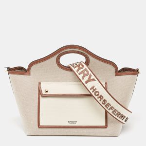 Burberry Beige/Brown Canvas and Leather Small Soft Pocket Tote, Tote Handbags - Luxury Closet catalog