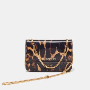 Burberry Black/Brown Leopard Print Leather Jody Chain Card Case, Wallets & Money Clips - Luxury Closet catalog