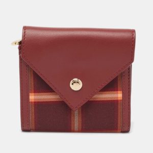 Burberry Burgundy Tartan Check Nylon and Leather Lila Trifold Compact Wallet, Wallets & Money Clips - Luxury Closet catalog