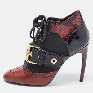 Burberry Black/Burgundy Leather and Python Embossed Westmarsh Buckle Ankle Boots Size 36, Boots - Luxury Closet catalog