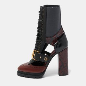 Burberry Black/Brown Leather And Snake Embossed Buckle Mid Calf Boots Size 41, Boots - Luxury Closet catalog