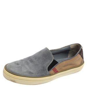 Burberry Ash Blue Suede and House Check Canvas Slip-On Sneakers Size 36.5, Loafers & Slip-Ons - Luxury Closet catalog