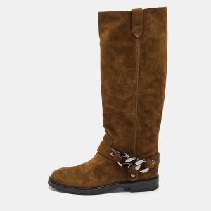 Casadei Brown Suede Chain Detail Knee Length Boots Size 40, Boots - Luxury Closet catalog