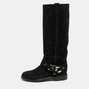 Casadei Black Suede Knee Length Boots Size 38.5, Boots - Luxury Closet catalog