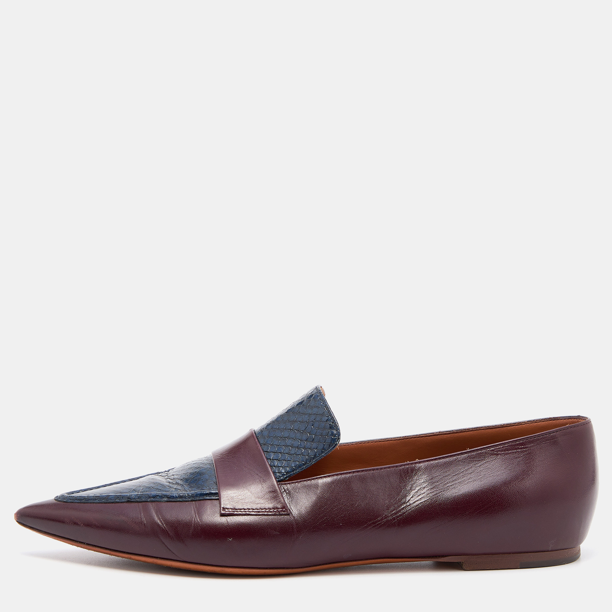 Celine Burgundy/Blue Leather and Watersnake Leather Slip On Loafers Size 41, Loafers & Slip-Ons - Luxury Closet catalog