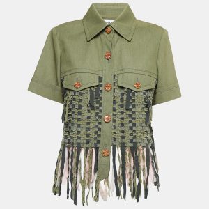 Chanel Green Gabardine Cuba Fringed Short Sleeve Jacket L, Coats & Jackets - Luxury Closet catalog