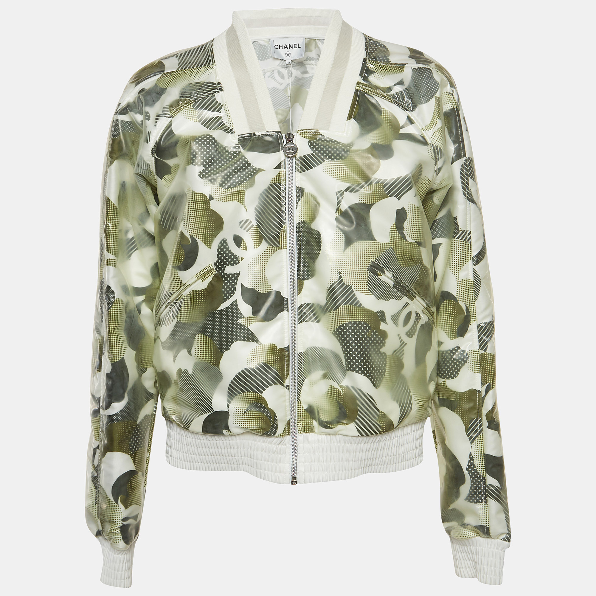 Chanel Dark Green Printed Synthetic Vinyl Bomber Jacket M, Coats & Jackets - Luxury Closet catalog